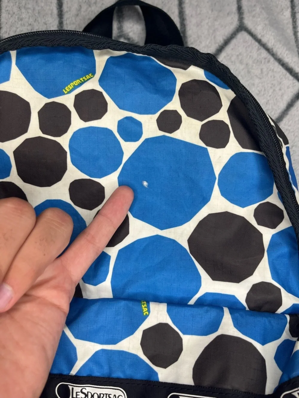 VTG Lesportsac Retired Blue Black Geometric Print Lightweight Travel Backpack